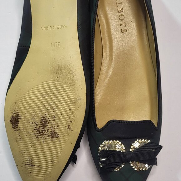 Talbots Plaid Jewel Flats Vacy Blue Green Bow Embellished Point Toe Loafer 6.5 - Picture 4 of 5